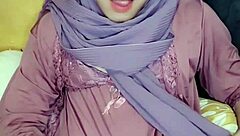 Hijab Crossdresser Strokes Cock in Solo Indonesian Play