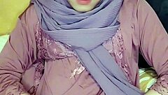 Hijab Crossdresser Strokes Cock in Solo Indonesian Play