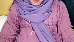 Hijab Crossdresser Strokes Cock in Solo Indonesian Play