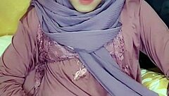 Hijab Crossdresser Strokes Cock in Solo Indonesian Play