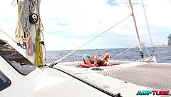 two girls licking pussies on barcelona boat at high sea