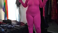 Stretching In Stretchy Pink Bodysuit