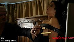bullwhip lashes restrained milf's huge submissive tits