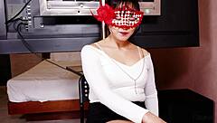 Korean blindfolded woman explores erogenous zones in fantasy
