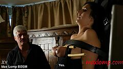 bullwhip lashes restrained milf's huge submissive tits