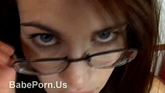 horny cute teen glasses girl strokes massive cock barehanded