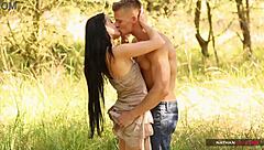 hot czech brunette takes monster cock dicking deep in forest outdoor rough 4k