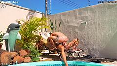 poolside dirty anal ass-to-mouth pounding ends with massive facial cum swallow