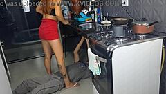 Petite Latina Wife No Panties Flashes Plumber in Homemade Casting