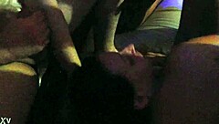 gangbang with naughty babe ends in cumshots