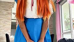 chubby ebony asuka farts loud in plugsuit cosplay and school uniform burp fest