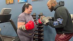bbw chubby tits bounce sucking fitness instructor's huge cock