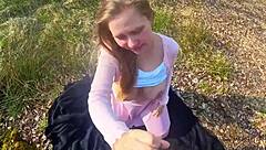 curvy blonde bombshell outdoor forest fuck ends in creampie