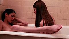 Lesbians Lick Tits in Steamy Tub Play