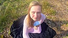 curvy blonde bombshell outdoor forest fuck ends in creampie