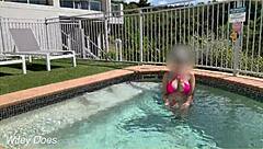 Wife FLASHES Big TITS at Hotel Pool