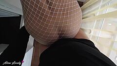 hottie in fishnets shakes ass teases cock then deepthroats doggystyle!