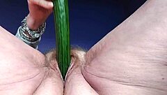 granny rams cucumber deep into hairy pussy and ass for german hardcore