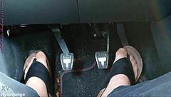 Chubby German Nylon Feet Tease Toes In Car Close-Up