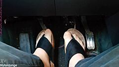Chubby German Nylon Feet Tease Toes In Car Close-Up