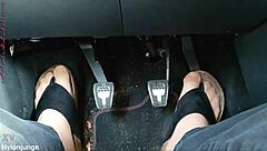 Chubby German Nylon Feet Tease Toes In Car Close-Up