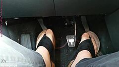 Chubby German Nylon Feet Tease Toes In Car Close-Up