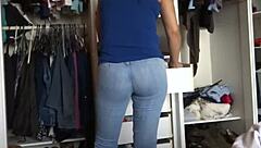 stepmother drops jeans bends over for my jerk off cumshot