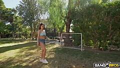 alice fantasy strips then rides potro outdoors hard!