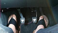 Chubby German Nylon Feet Tease Toes In Car Close-Up
