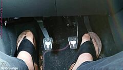 Chubby German Nylon Feet Tease Toes In Car Close-Up