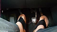 Chubby German Nylon Feet Tease Toes In Car Close-Up
