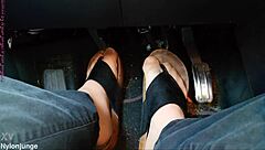 Chubby German Nylon Feet Tease Toes In Car Close-Up