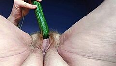 granny rams cucumber deep into hairy pussy and ass for german hardcore