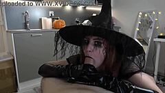 sexy witch teen sucks cock for halloween cum potion