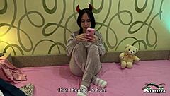 stepdaughter trades blowjob and tight ride for halloween phone