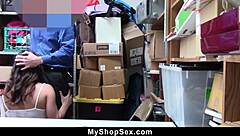 Hey, did the security guard's tactics turn into hardcore punishment fucking her tight pussy in the shop?