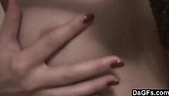 Brunette Teen's Pierced Pussy Groped In Mirror Solo