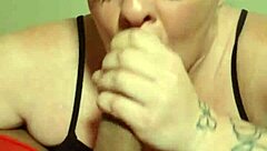 Redhead's sloppy interracial deepthroat head game with bbc cum mouth
