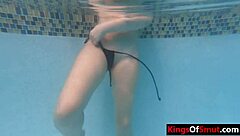 guy catches brunette leana lovings masturbating poolside then fucks