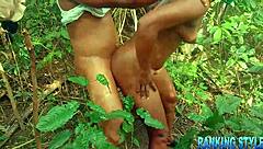 sexy curvy babe deepthroats in forest