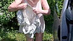stripping naked by the car after beach day fun!