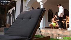 curvy cleaning lady gives outdoor deepthroat