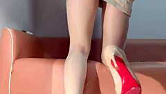 Bright stockings heels make me sexy orgasm rush