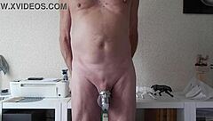 She caresses her natural tits in intimate bdsm tease
