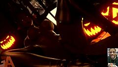 Halloween succubus receives creampie while gemma gets face covered