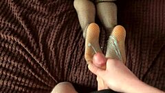 footjob for my boss cum on feet