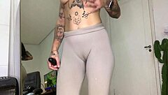 Sexy girl changes clothes then masturbates during yoga session