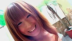 Busty japanese milf sucks cock outdoors