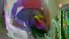 Horny student with pigtails shows butt and touches pussy