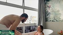 Milf gets fucked hard by friend in bathtub